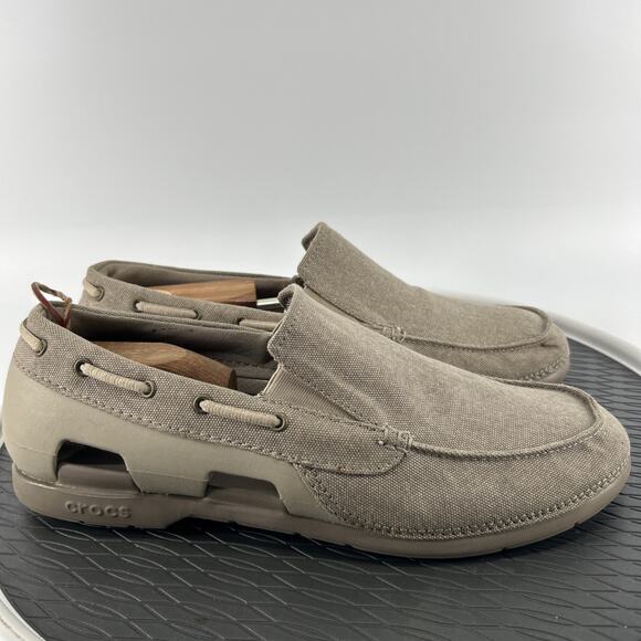Men's Crocs Beach Line Canvas Slip On Boat Shoes Loafers Mens Size 13 Comfort - Picture 1 of 10